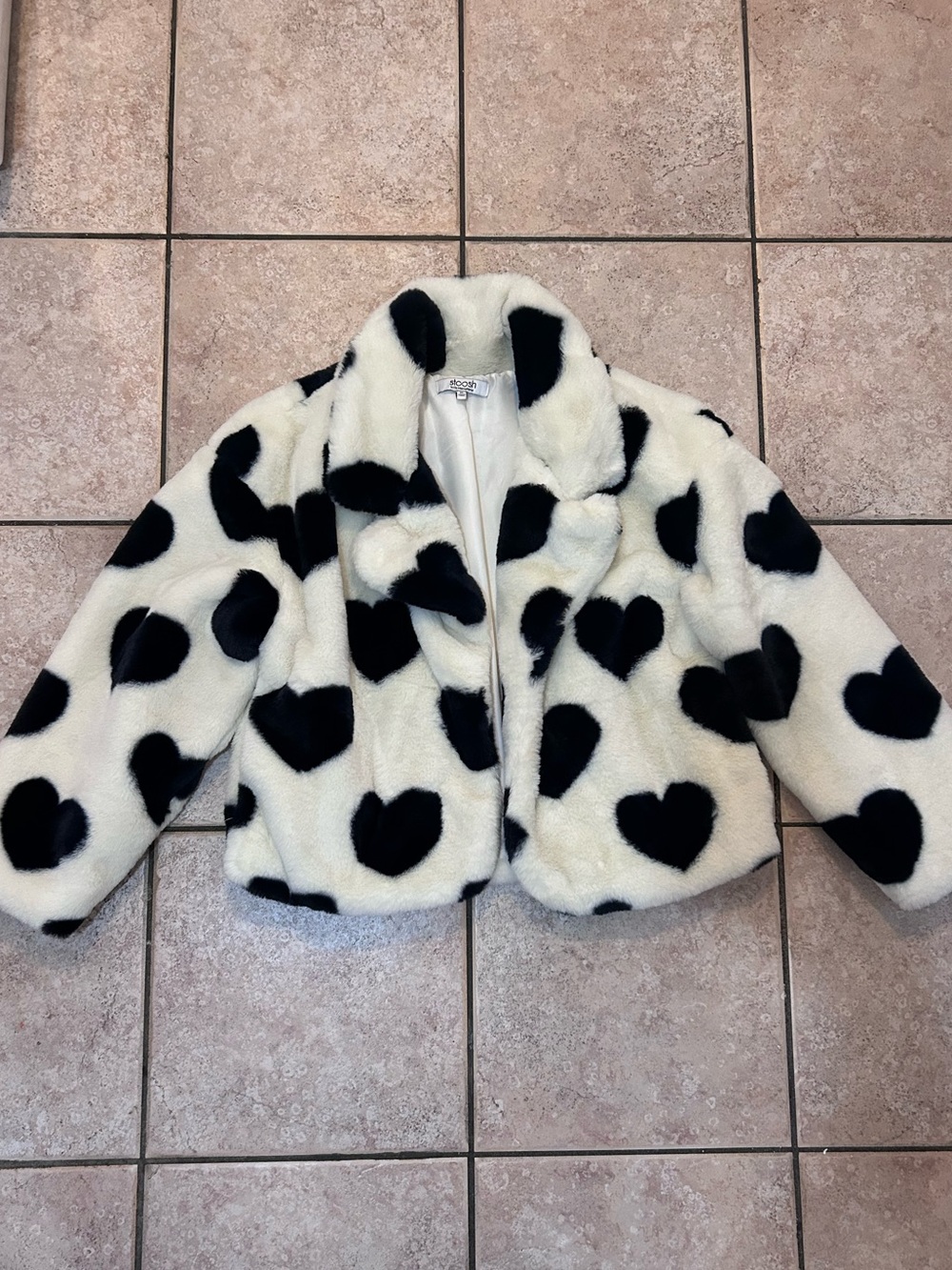 Black & White Heart Faux-Fur Jacket